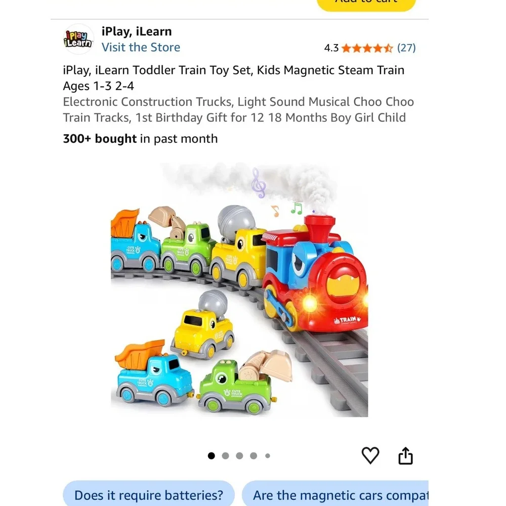 iPlay iLearn Toddler Train Toy Set Magnetic Construction Trucks with Tracks